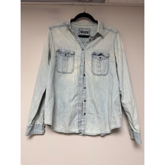 Express Tops - Express Denim Shirt Womens Large Light Blue Good Button Down Cotton Long Sleeve